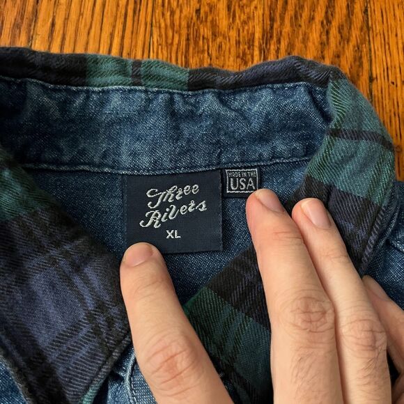 Vintage 90s Three Rivers Jack Daniel's Denim Button Up Shirt XL Plaid Collar USA - Picture 4 of 9